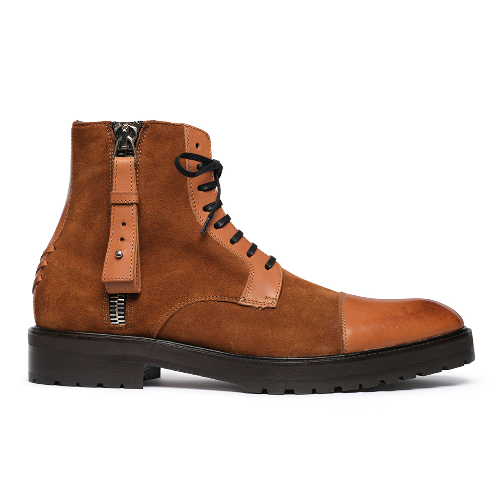 Snowdon Brown Suede And Leather Military Boots Side