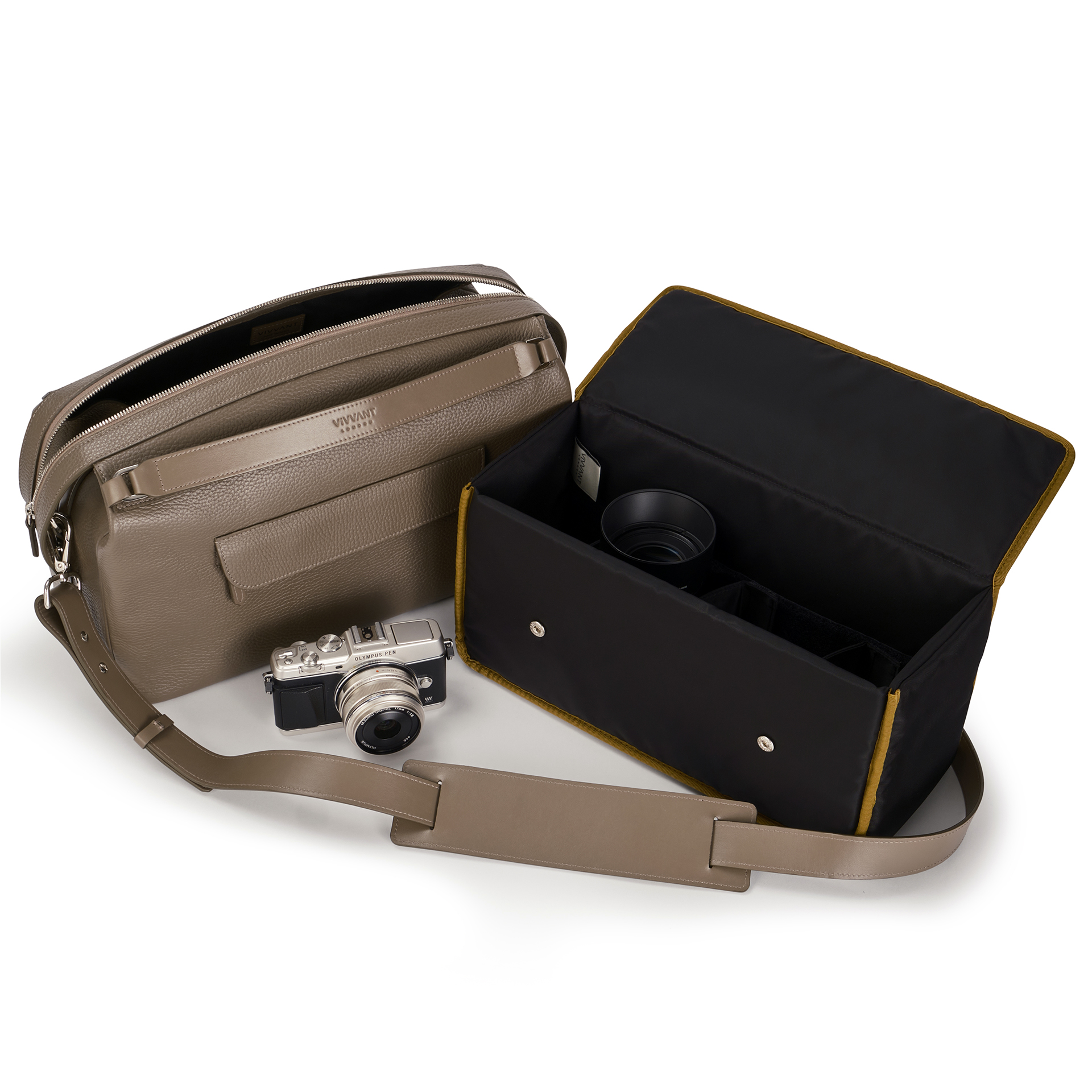 Liberty Khaki Brown Leather Camera Bag VIVVANT